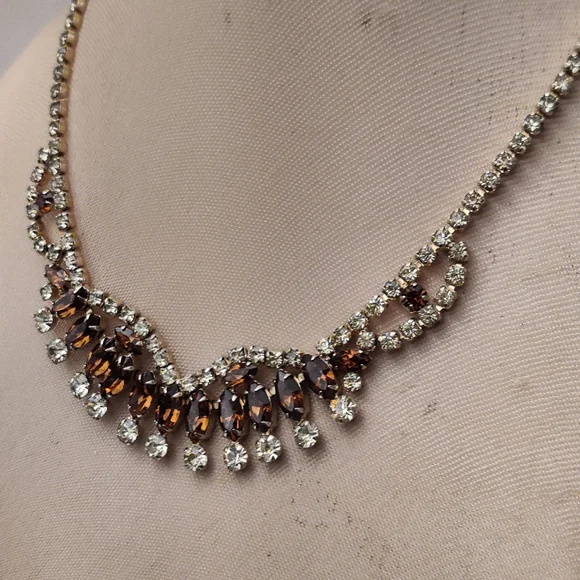 Vintage 60s Sherman Style Sparkly Crystals Chocker necklace - Picture 3 of 10